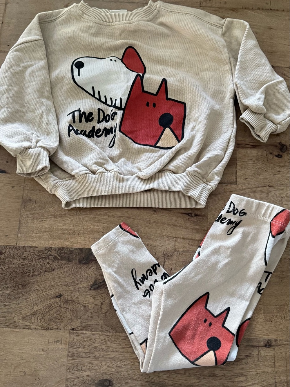 Zara Kids Cream Dog Print Sweatshirt Leggings Set sz 2 years